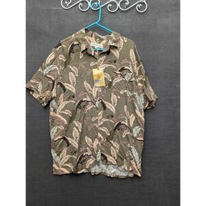 Lanikai Clothing Co Hawaiian Shirt Brown/Pink Leaves Short Sleeve Button Up 2XL